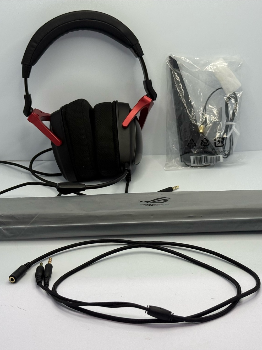 Over-Ear Gaming Headset with Red Accents and Detachable Cable